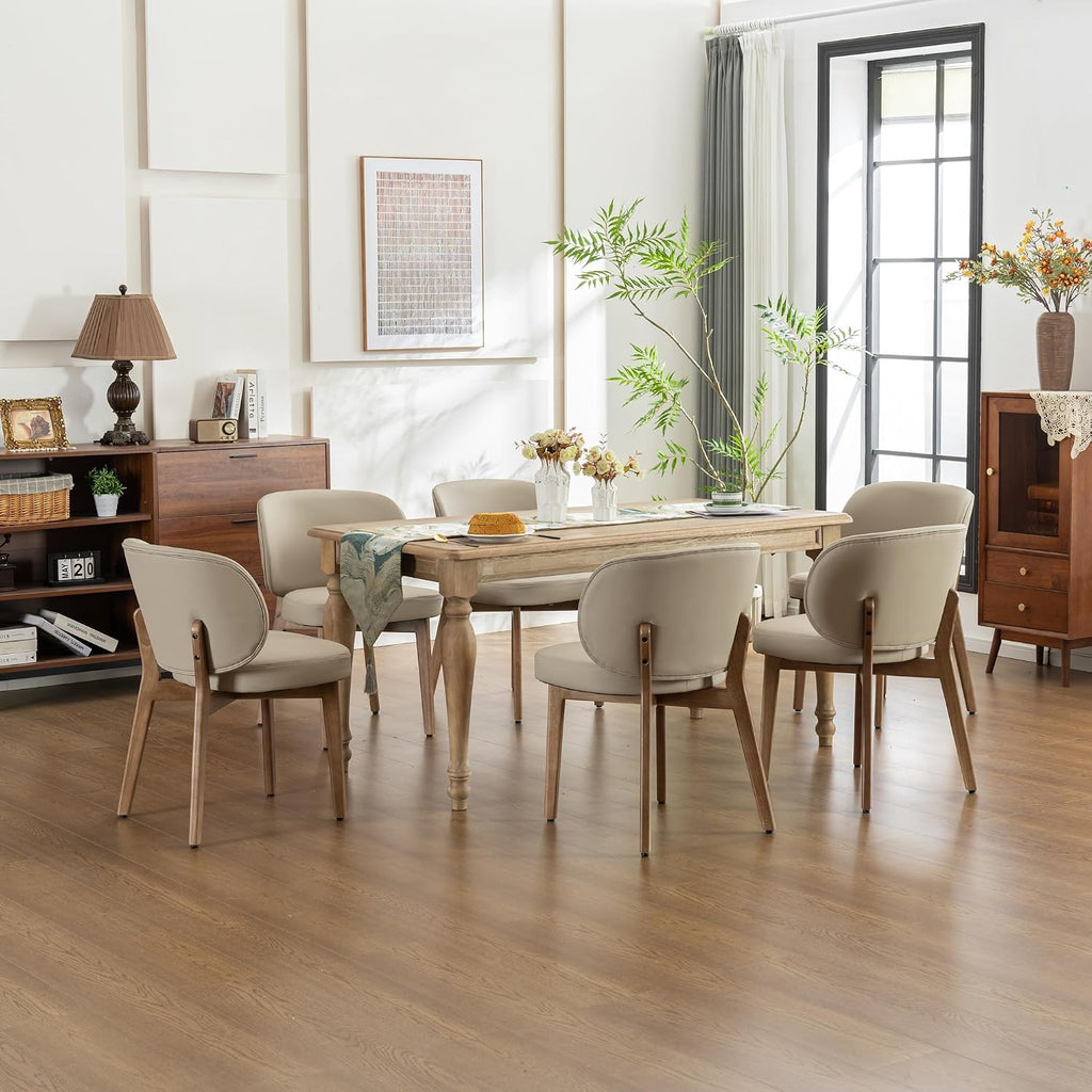 YOUNIKE Dining Chair with High Back Single Mid Century Modern Kitchen Chair Faux Leather Upholstered Armless Accent Chair 20" Wide Padded Seat with Wooden Legs for Dining Living Room Bedroom Khaki