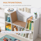 6 Cubby Bookcase with Reading Nook and Cushion, Multi Purpose Storage Organizer for Bedroom, Living Room, Pure White