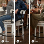 Signature Design by Ashley Valebeck Barstool, Rustic-Industrial Counter Height Chair, 360° Swivel, Wood & Metal Frame, Cushioned Seat, Ideal for Kitchen Island with Seating, Vintage White
