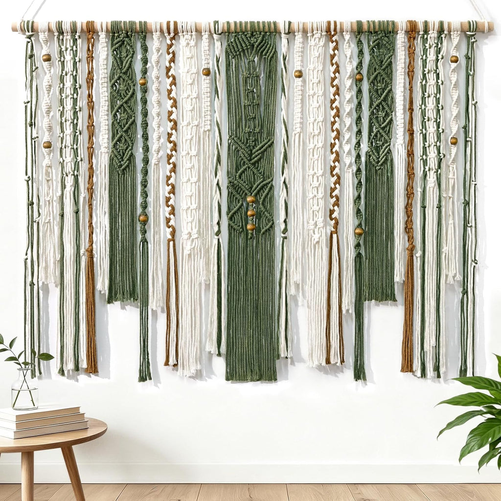 MEIVINES Macrame Wall Hanging Large Wall Art Handmade Woven Tapestry Boho Tapestry Macrame Wall Decor Art Home decoration for Living Room Bedroom Apartment Dorm Wedding Party 38" x 29" (Dark Green)