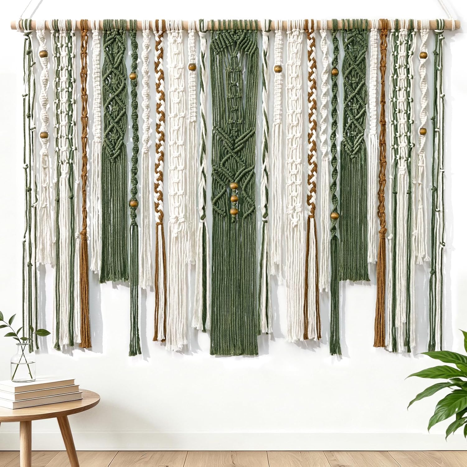MEIVINES Macrame Wall Hanging Large Wall Art Handmade Woven Tapestry Boho Tapestry Macrame Wall Decor Art Home decoration for Living Room Bedroom Apartment Dorm Wedding Party 38" x 29" (Dark Green)