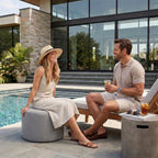 Gouchee Home Dotcom Soleil Bean Bag Round Pouf Ottoman, Orange - Waterproof, Fade-Resistant Ottoman Foot Rest for Outdoor Chair Filled with High-Density Polystyrene Beads, 20" D x 12" H