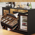BROTTAR Coffee Bar Cabinet with Fridge (Fridge Included), Large Liquor Bar Cabinet with LED Lights, Glass Holder & Wine Rack, Wine Cabinet with Human Body Sensor, Buffet Sideboard for Home, Black