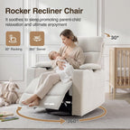 FiveWillowise 360° Rocker Recliner Chair with Adjustable Armrest&Headrest | Oversized Manual Nursery Glider with Cup Holder,Swivel Rocking Chairs for Breastfeeding,Living Room,Bedroom,Beige