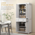 72.5" Tall Farmhouse Kitchen Pantry Storage Cabinet, Freestanding Kitchen Cabinet with 4 Doors, Drawer and Adjustable Shelves for Dining Room, Distressed White,16 * 30 * 72.5
