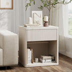 LubanNese Fluted Nightstand with Drawer, Modern Night Stand, Bed Side Table with Storage, End Table Large Wide Bedside Stand, Mid Century Night Stands for Bedroom Living Room, Oatmeal Ash
