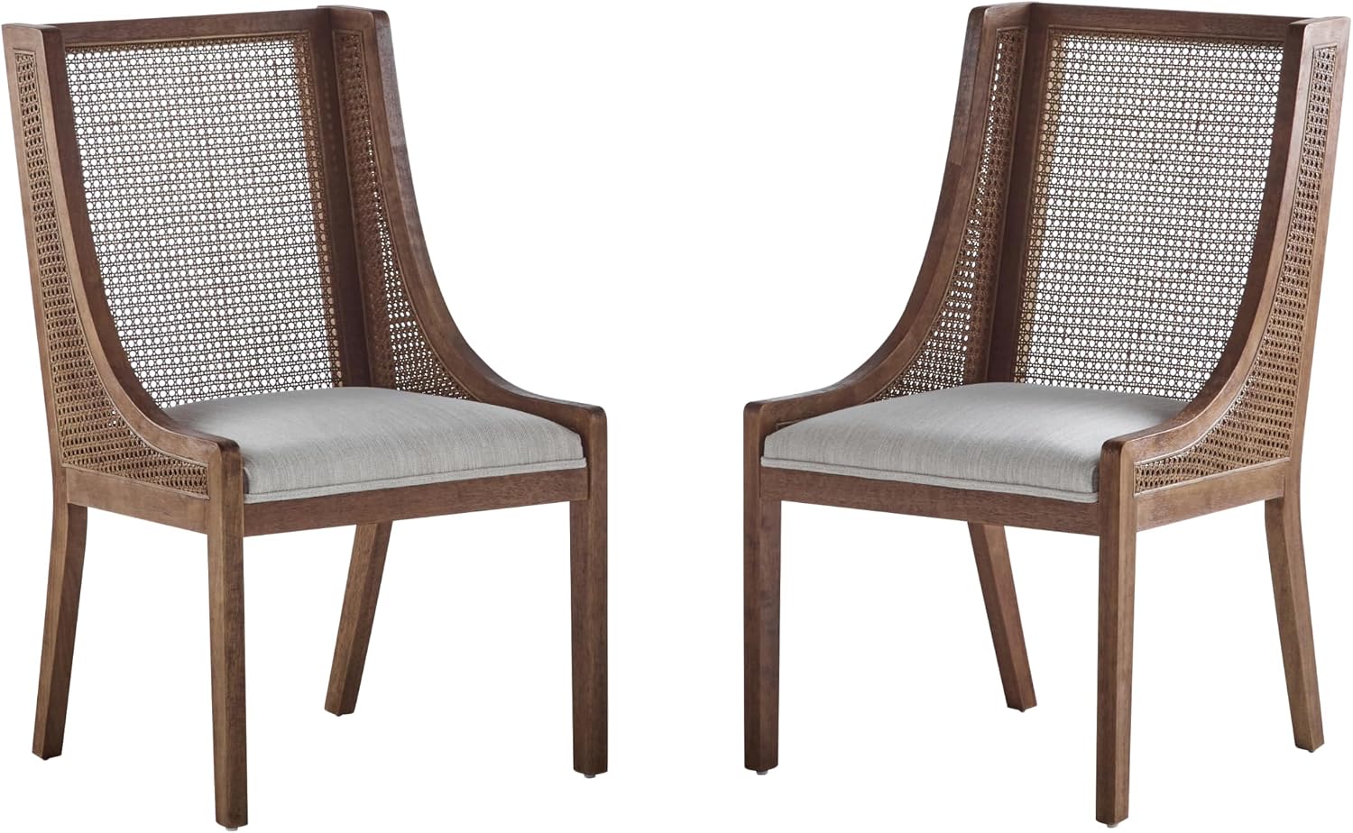 Christopher Knight Home Yone Dining Chairs Set of 2, Modern Dining Chair with Fabric Upholstery, Rubberwood Frame Kitchen Chairs with Cane Webbing, Extra Seat for Dining Room, Beige + Brown