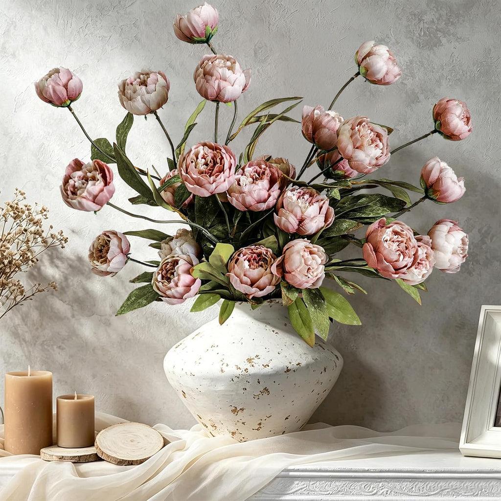 6Pcs Viral Peony Artificial Flowers for Vase，27in Real Touch Fake Flowers Branches with Flexible Wired Stems for Home Decor DIY Bouquet Centerpieces Wedding Shower Fillers Arrangements,Dusty