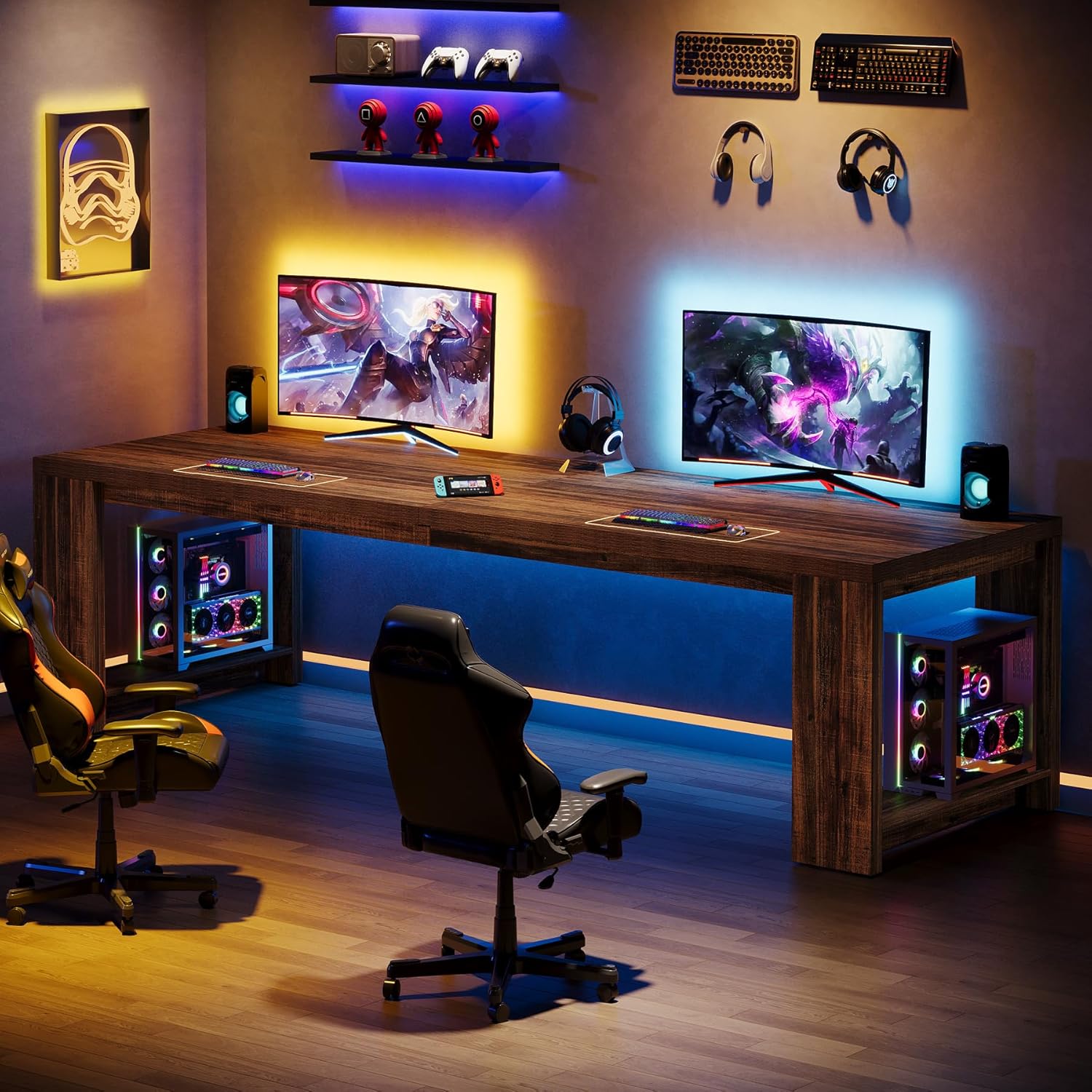 Tribesigns Two Person Desk, 86.6-Inch Extra Long Computer Desk, Two Person Double Desk Workstation for Home Office, Rustic Brown