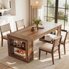 Tribesigns Farmhouse Dining Table with Storage Shelves, 70.8-Inch Large Rectangle Wooden Kitchen Dinner Table for 6 for Kitchen, Dining Room, Living Room