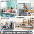 Tiita Kids Floor Mattress for Toddler, Child Fold Up Sofa Couch Convertible Futon Folding Chair with Storage Bag for Kids, Plush Grey