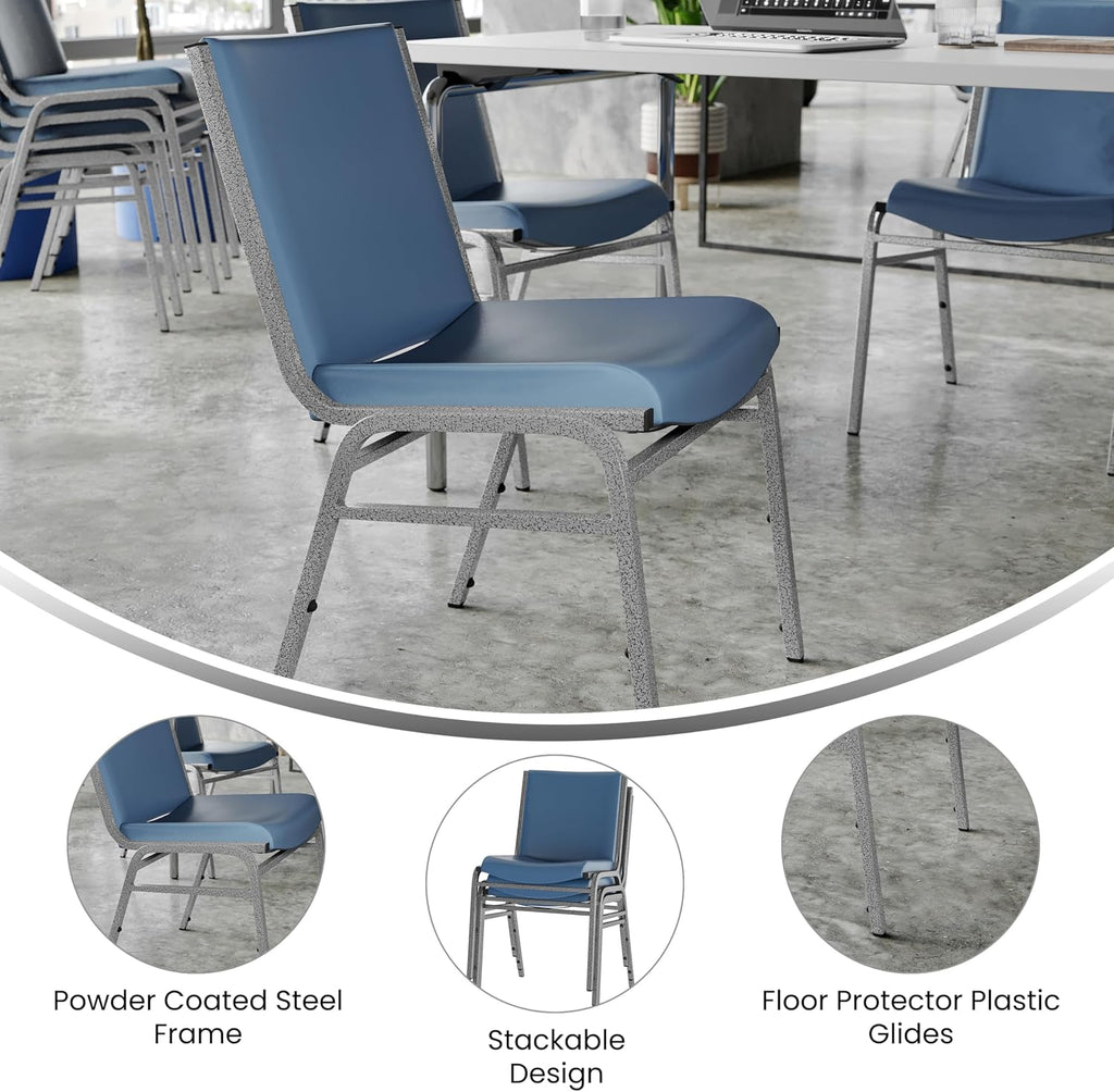 Flash Furniture 4 Pack Hercules Heavy-Duty Vinyl Lobby Chairs with Ganging Brackets and Cushioned Seats, Stacking Chairs for Waiting Rooms/Offices, Navy