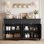 Scurrty Sideboard Buffet Cabinet, 62'' Large Storage Cabinet with Drawers and 4 Doors, Vintage Coffee Bar Cabinets with Adjustable Shelf for Kitchen, Living Room, Black