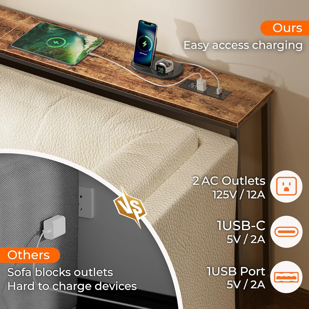 SUPERJARE 102.4 Inch Sofa Table with Power Outlets and USB-C Port, 5.9 Inch Narrow Console Tables, Entryway Hallway Couch Tables with Storage, Behind Sofa, Small Spaces, Living Room, Rusitc Brown