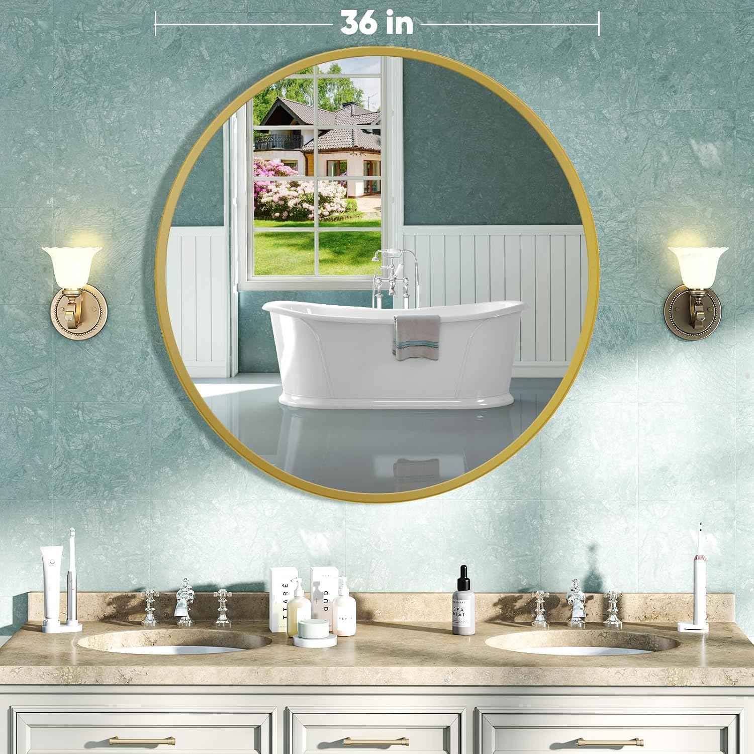 NEWBULIG Round Wall Mirror, 36 Inch Bathroom Mirrors for Over Sink, Wall Vanity Circle Mirror with Matte Metal Framed, Decor for Bathroom, Entryway, Bedroom, Gold