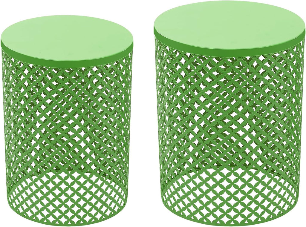 Xuthusman 2 Pack Outdoor Side Table,Metal Frame Accent Table Modern End Table Set Nesting Side Tables for Patio Balcony Garden Living Room Bedroom Indoor Outdoor Use（Green）
