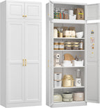 UNICOLY 86.61" H Kitchen Pantry Cabinet, Tall Storage Cabinet with Doors and 4 Shelves, Metal Storage Cabinets for Kitchens, Living Room, Dinning Room, Assembly Required, White