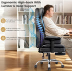 Big & Tall Office Chair 400 lbs – 21.3" Wide Seat High Back Ergonomic Executive Chair with Retractable Footrest, Heavy Duty Computer Gaming Chair for Heavy People, Black