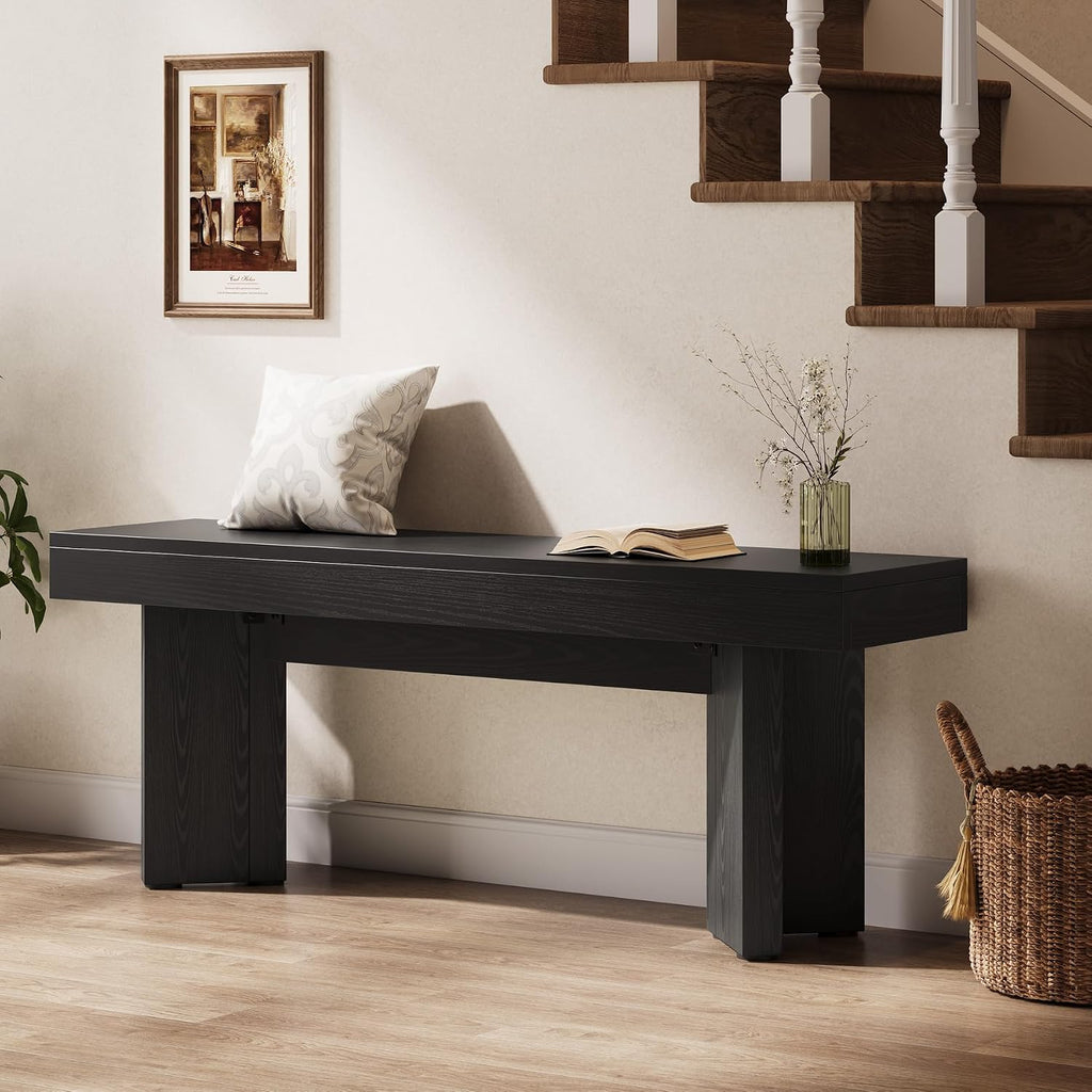 Tribesigns 47" Wooden Entryway Bench | Farmhouse Indoor End of Bed Bench, Long Table Benches Seat for Bedroom, Hallway, Foyer, End of Bed (Black)