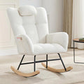 Nursery Teddy Rocking Chair, Soft Upholstered Glider Rocker for Adults, Space-Saving Nursing Chair for Living Room, Bedroom, and Classroom Use, Beige