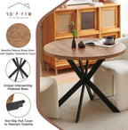 37 Inch Round Dining Table Set for 4, Modern Small Circle Kitchen Coffee Set for Apartment Living Room Office, Save Space(1 Wooden Table+2 Grey PU Leather Chairs)