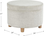 Homepop Home Decor | Upholstered Round Storage Ottoman | Ottoman with Storage for Living Room & Bedroom (Cream Chevron Woven) Large