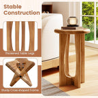 Tangkula Round Side Table, 14” Mahogany Accent Table with Tray Top & Solid Wood Cross Legs, Sofa Bedside End Table for Living Room, Bedroom, Porch, Backyard, Natural