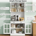 Garvee 72 Inch Kitchen Pantry Cabinet with Glass Doors, Drawer and Adjustable Shelves, Farmhouse Tall Storage Cabinet with Open Countertop, Coffee Bar Cabinet for Coffee Corner, White