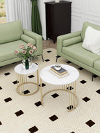 Nesting Coffee Table Set of 2, Round Table, Morden End Side Table Night Stand for Bedroom Dining Room (Marble White)