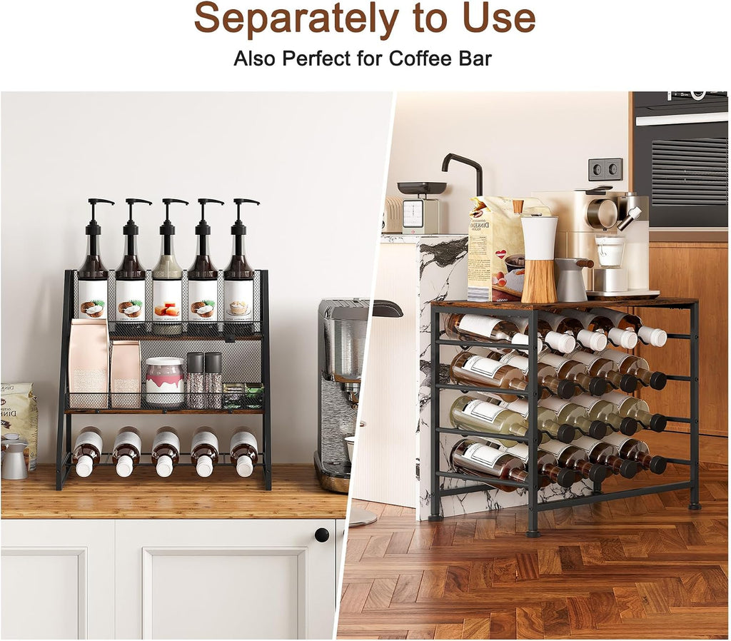 TQVAI Wine Rack Freestanding Floor Modular Split 40 Bottles Vertical Countertop Wine Racks Tall Liquor Bottle Display Shelf with Hidden Cork Organizer for Home Bar, Black/Antique
