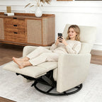 29" 270 Swivel Rocker Velvet Modern Comfort Lazy Cloud Chair, Upholstered Deep Seat Single Sofa with USB Port, Fashion Lounge Chair Side Pocket for Nursery Theater Small Spaces, Beige