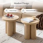 HULALA HOME Modern Round Side Table, 19.75" Oak Wood Veneer End Table with Sculptural 3-Post Base, Fully Assembled Contemporary Accent Table for Living Room, Bedroom, Small Spaces, Oak