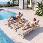 3-Seat Modular Aluminum Outdoor Sofa, Adjustable Reclining Design with Removable Side Table, All-Weather Patio Furniture Set with Water-Resistant Cushions for Backyard Poolside, Beige