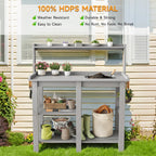 ONBRILL Potting Bench, Outdoor Potting Bench Table with Removable Sink, HDPS Potting Benches for Outside, Garden Table with Storage Shelves & 4 Side Hooks, No Rot, No Fade, No Break, 360lbs Capacity