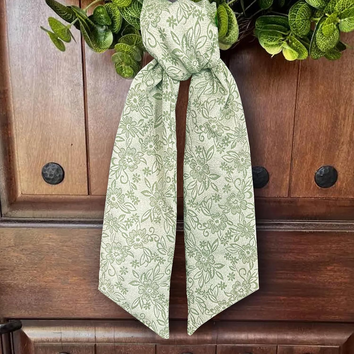 Christmas Wreath Sash for Front Door, Green Floral Leaves Burlap Sash 3D Relief Texture Wreath Accessories for Home Wedding Birthday Decorations