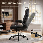 Office Chair, Leather Ergonomic Computer Desk Chair with Rocking Function, High Back Executive Home Office Chair with Adjustable Flip-up Armrests, Lumbar Support, 360° Swivel, Black