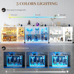 Gurexl 47.2" W Glass Display Cabinet with 3-Color LED Lights, 5-Tier Lockable Curio Cabinet with Human Body Sensor & Charging Station, Display Case for Collectibles, Living Room, Kitchen, White