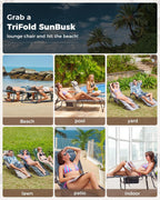 KingCamp Folding Chaise Lounge Chair,Heavy Duty Adjustable 5-Position Outdoor Tanning Sunbathing Lay Flat Chair for Beach, Camping, Lawn & Patio with Pillow, Beige