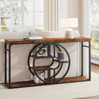 Garvee 55" Entryway Table, 5-Tier Console Tables for Entryway, Industrial Sofa Tables with Storage for Living Room, Entry Hallway Couch Entrance Table with o-Shaped Metal Frame & Storage Shelves