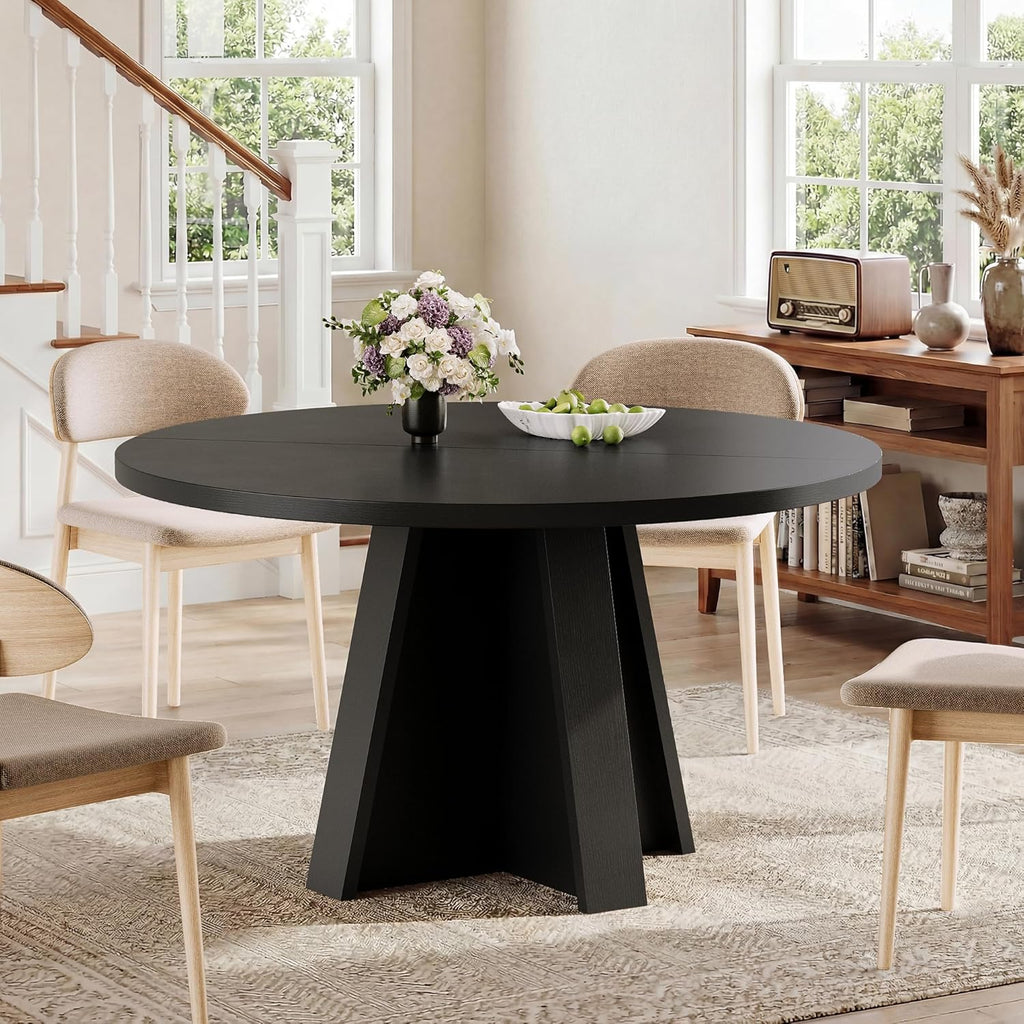 iPormis 47 Inches Round Dining Table for 4-6 People, Modern Wooden Kitchen Table for Dining Room, Farmhouse Circle Dinner Tables Furniture for Kitchen Living Room, Black