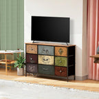 VASICAR Dresser for Bedroom with 9 Deep Fabric Drawers, Wide TV Stand | Horizontal Storage Cabinet, Colorful Chest of Drawers for Closet, Nursery, Entryway, Hallway, Laundry Room