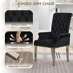 WUTUTUEE Velvet Dining Chair with Arms, Upholstered Tufted High Back Dining Room Chairs, Accent Armchair with Chrome Leg and Nailhead Trim, Kitchen Dining Living Room, Black