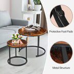 ZENY Nesting Coffee Table Set of 2, 23.6inch Round Coffee Table Wood Grain Top with Sturdy Metal Frame, Industrial End Table Side Tables for Living Room Bedroom Balcony Yard, Rustic Brown