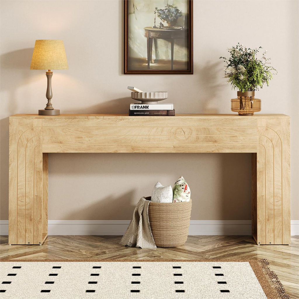 knoworld 70.9-Inch Long Console Table, Farmhouse Entryway Table with Handcrafted Line Detailing, Wood Narrow Sofa Table for Living Room, Hallway, Foyer, and Behind Couch