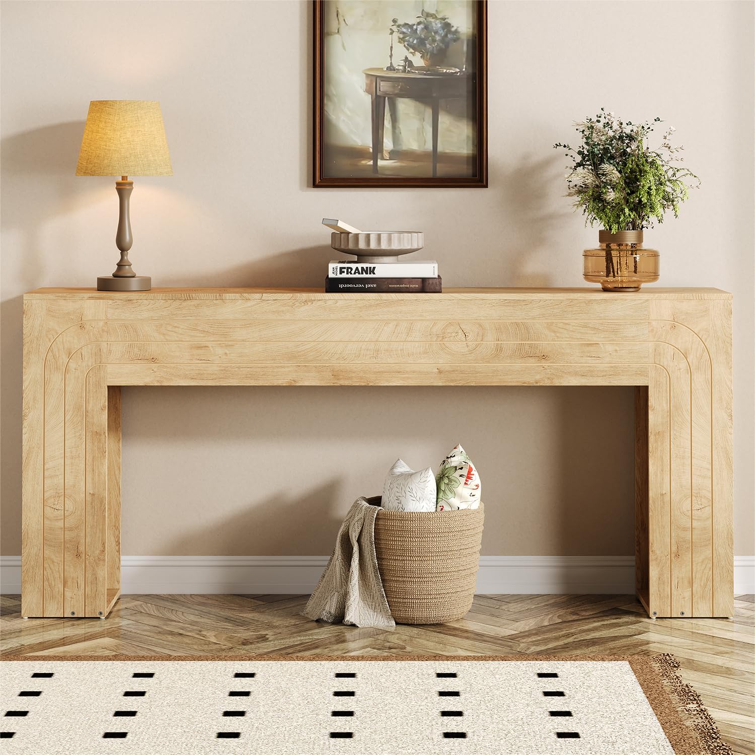knoworld 70.9-Inch Long Console Table, Farmhouse Entryway Table with Handcrafted Line Detailing, Wood Narrow Sofa Table for Living Room, Hallway, Foyer, and Behind Couch