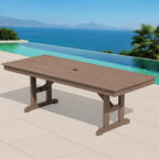 SERWALL Outdoor 84" HDPE Dining Table with Umbrella Hole for 6-8, Brown | 9-piece HDPE 84" dining table, Ideal for Outdoor Gathering