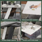 POVISON 71" Luxury Modern Dining Table for 6, Sintered Stone Dining Table Top with Z-Shaped Stainless Steel Pedestal, Rectangle Dining Room Table (Table Only)