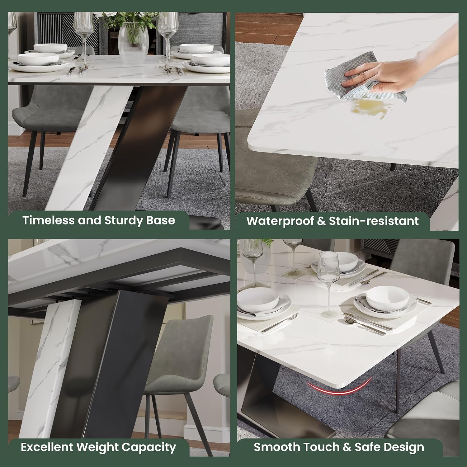 POVISON 71" Luxury Modern Dining Table for 6, Sintered Stone Dining Table Top with Z-Shaped Stainless Steel Pedestal, Rectangle Dining Room Table (Table Only)