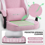 Gaming Chair, Video Gaming Chairs for Adults, Fabric Comfortable Computer Chair with Footrest, Pocket Spring Cushion, High Back Ergonomic Gamer Chair with 360° Swivel Seat for Office (Pink)