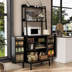 kepptory 58" Kitchen Baker's Rack with Storage, Microwave & Toaster Oven Stand, Freestanding Coffee Bar Station with Wine Glass Holder & Side Storage Shelves, Black